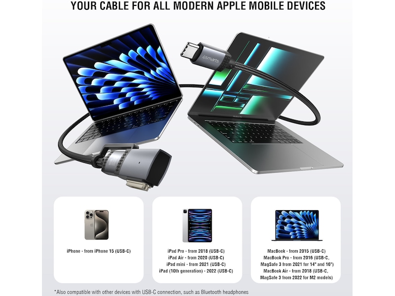 4smarts MagSafe 3 Adapter och USB-C kabel 2m (svart) USB-kablar