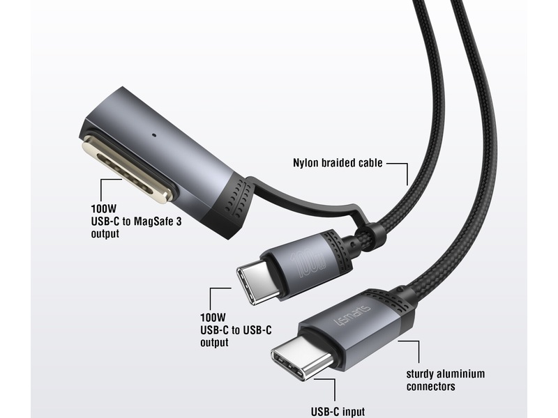 4smarts MagSafe 3 Adapter och USB-C kabel 2m (svart) USB-kablar