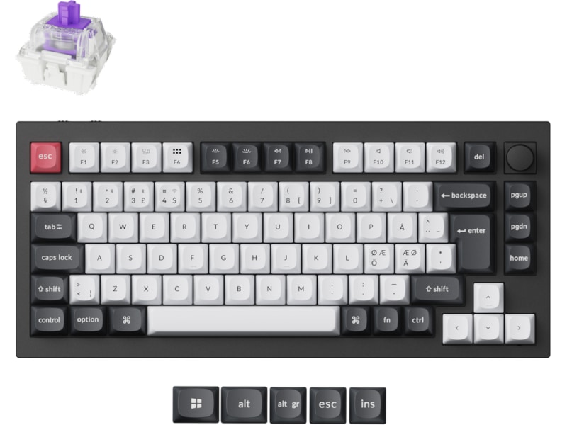 Keychron Q1 HE 75% QMK trådlöst gamingtangentbord (svart) Gamingtangentbord