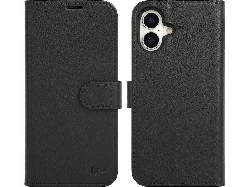 iiglo iPhone 16 Plus 2-i-1 Plånboksfodral (svart) Mobilskal