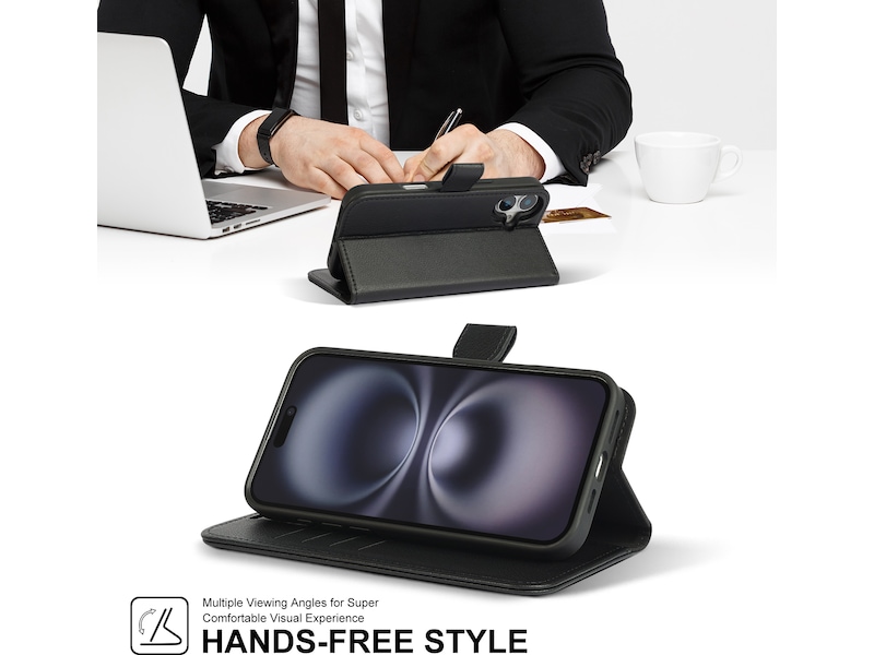 iiglo iPhone 16 Plus 2-i-1 Plånboksfodral (svart) Mobilskal