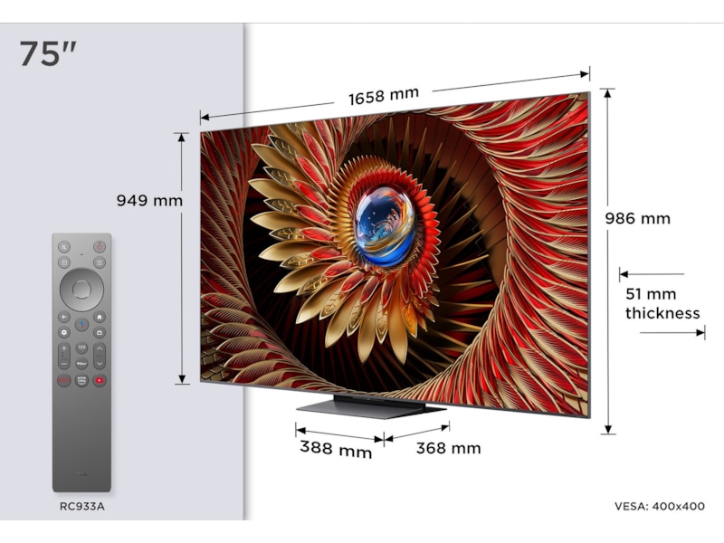 TCL 75" C8K 4K QD-Mini LED Google TV 70 - 79 tums TV