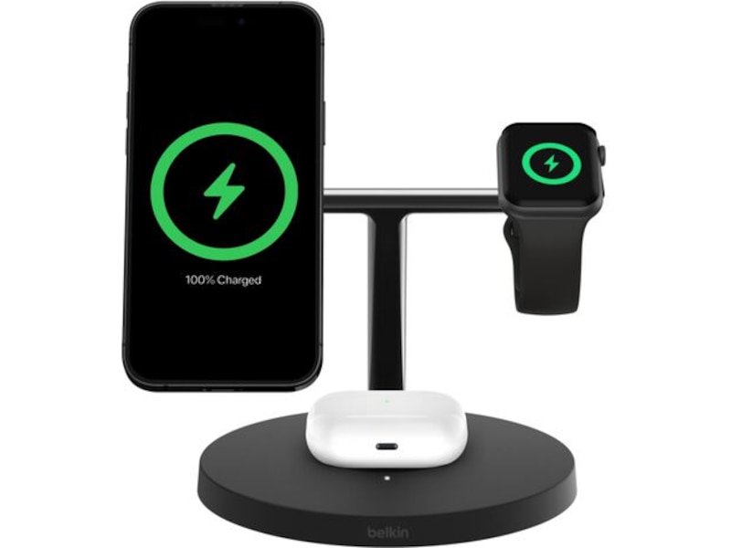 Belkin 3-i-1 Qi2 15W Ladestativ (sort) Trådlös laddare