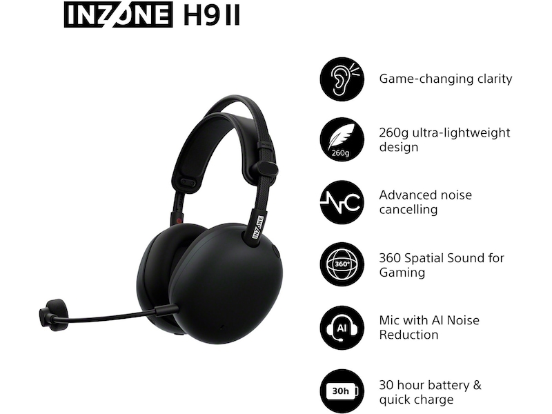 Sony INZONE H9 II Trådløst Støjreducerende Headset (sort) Gamingheadset