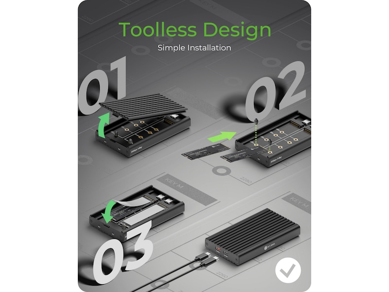 Icy Box 2 bay M.2 PCIe NVMe-kabinett Externa Chassi