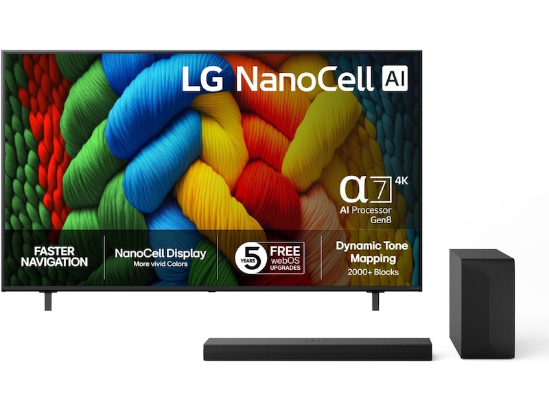 LG 75" NANO80 AI 4K NanoCell Smart TV (2025) + Soundbar 70 - 79 tums TV