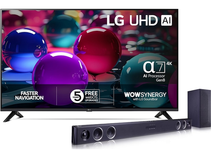 LG 65" UA73 AI 4K UHD Smart TV (2025) + soundbar 60 - 69 tums TV