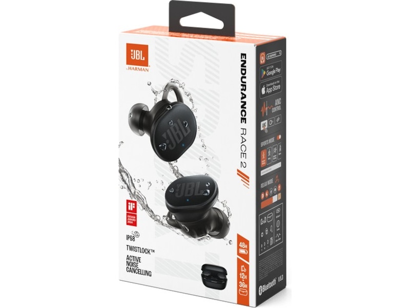 JBL Endurance race 2 trådlösa sporthörlurar med ANC svart. Smart ambien In-ear hörlurar