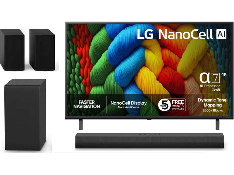 LG 43" NANO80 AI 4K NanoCell smart-TV (2025) + soundbar 60 - 69 tums TV
