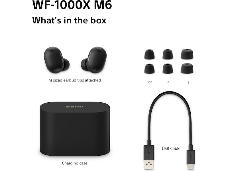 Sony WF-1000XM6 trådlösa öronproppar med brusreducering (svart) In-ear hörlurar