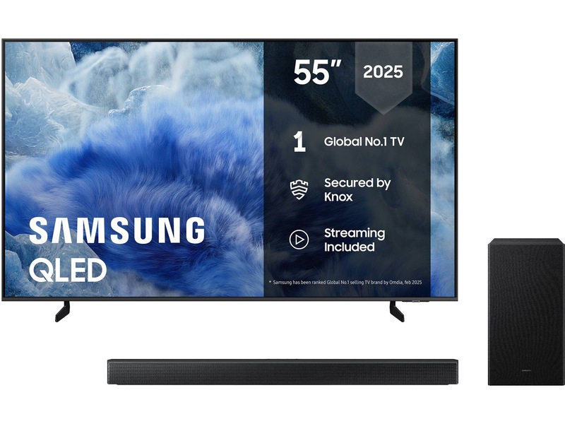 Samsung 55" Q8FA QLED 4K smart-TV (2025) + soundbar 50 - 59 tums TV