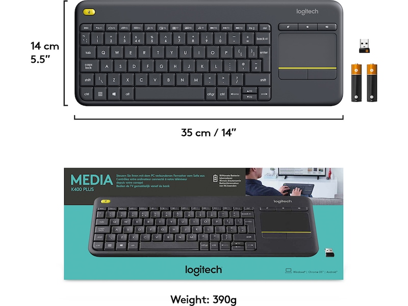 Logitech K400 Plus Tangentbord Mörkgrå Tangentbord