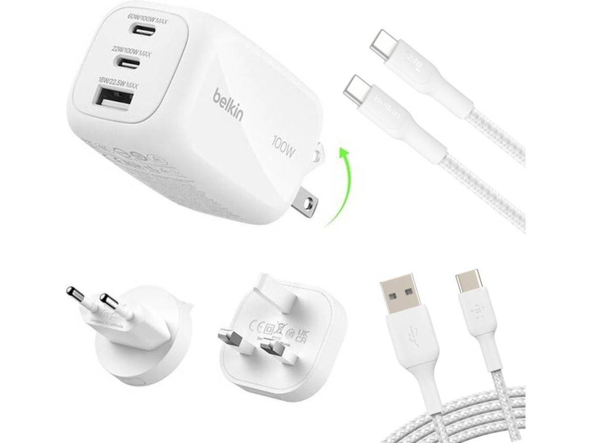 Belkin BoostCharge Pro GaN 100W väggladdare + reseadapter Mobilladdare