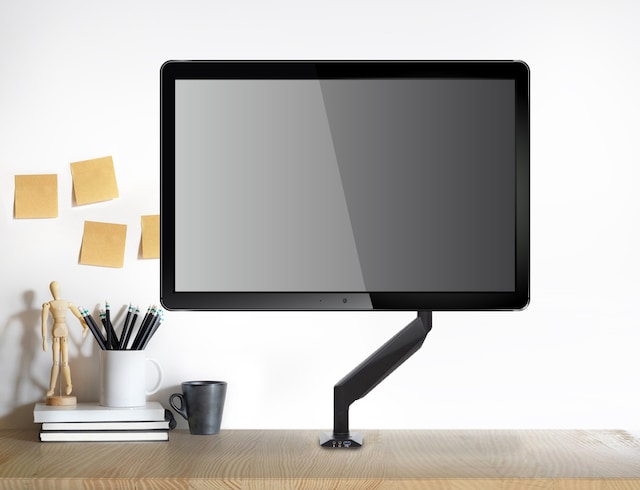 Gasarm med bildskärm monterad på skrivbordet Gasarm med bildskärm monterad på skrivbordet