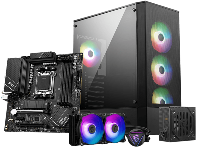 MSI hovedkort, kjøler, kabinett og strømforsyning MSI hovedkort, kjøler, kabinett og strømforsyning