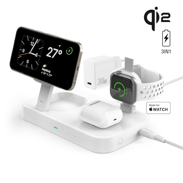 4smarts Qi2 Charging Station Trident with MFi Fast Charger for Apple Watch